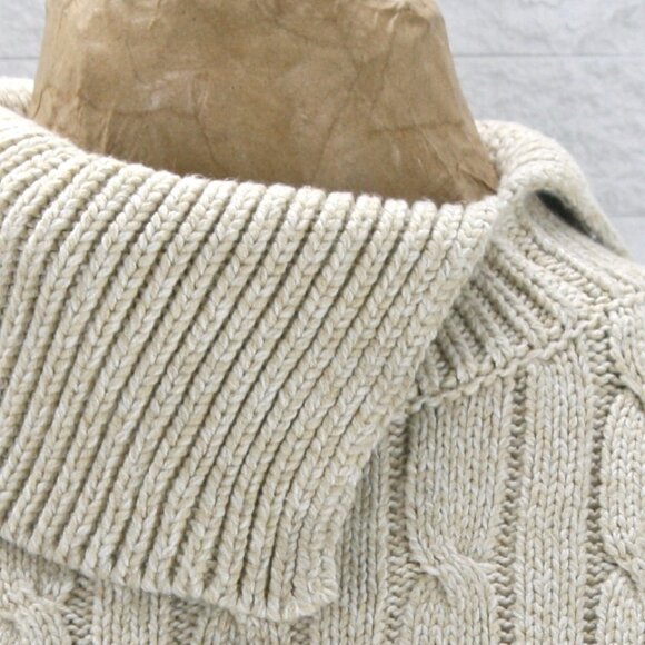 VINTAGE LIZ SPORT Sweater Split Turtleneck Knit Cable Stitch Neutral Tan XL - Picture 7 of 14